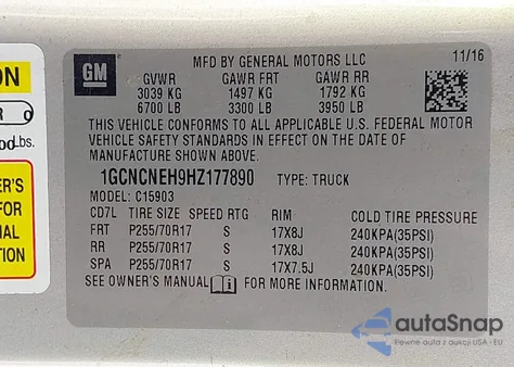 2017 Chevrolet Silverado 1500 Wt z USA, uszkodzony, nr VIN 1GCNCNEH9HZ177890